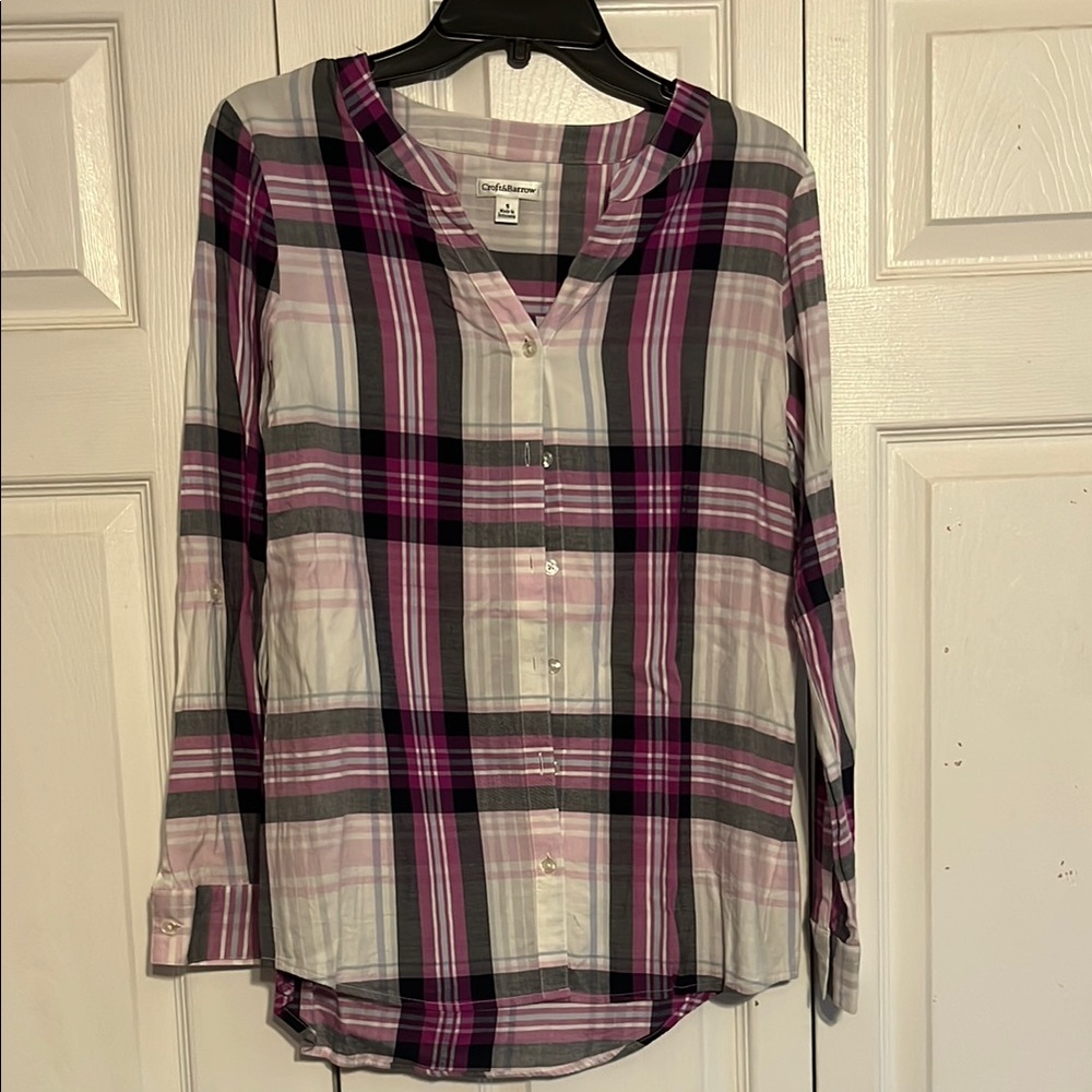Croft & Barrow Pink and Purple Plaid Button-Up Shirt